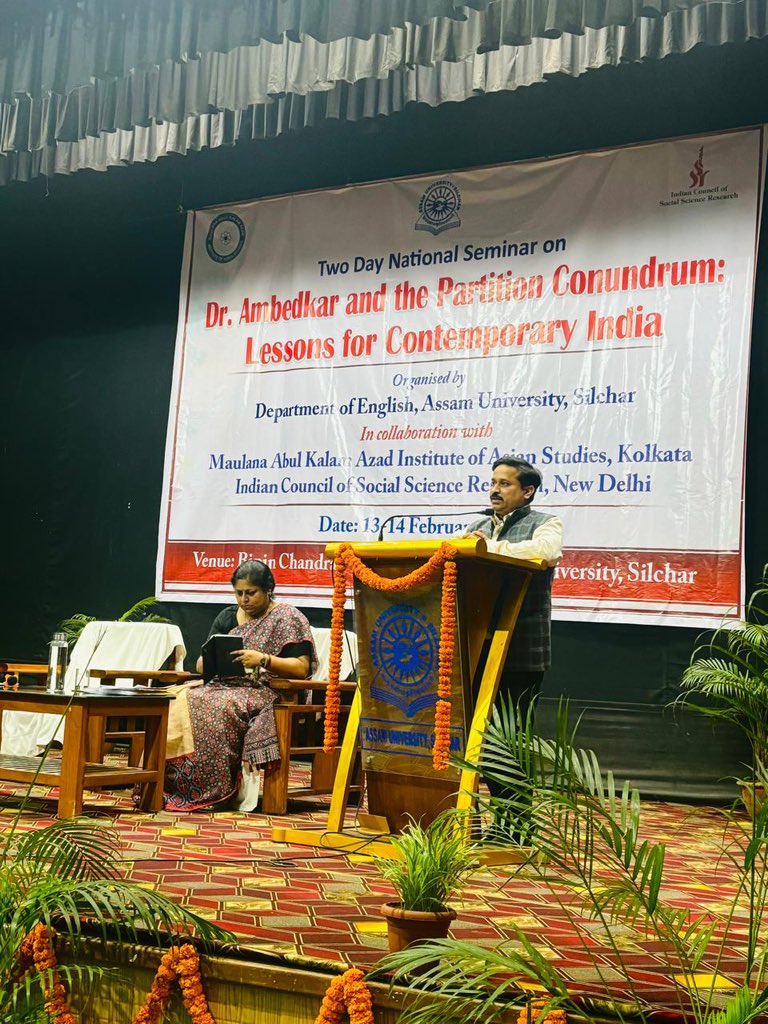 Dr. Neha Singh (Ramanujan College, DU) &amp; Dr. Sanjeev Kumar (SPMC, DU), Directors of SHDRF, delivered lectures at Assam University, Silchar, during the national seminar ‘Dr. Ambedkar and the Partition Conundrum’ (Feb 13–14, 2025).