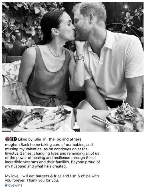 MeghanFamily's tweet photo. #LoveWins! #MeghanMarkle My love, #PrinceHarry I will eat burgers and fries and fish and chips with you for ever. #HarryAndMeghan, #MeghanandHarry  Love their LOVE. https://t.co/ktYmSaWal5