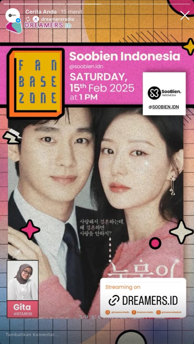 SoobienIDN's tweet photo. #KimSooHyun & #KimJiWon fans to join us today at #FanbaseZone ✨
Hari ini Sabtu tanggal 15 Februari, Fanbase Zone @dreamersradio bakal kedatangan temen-temen dari SooBien.IDN yang akan ngobrol seru seputar Kim Soo Hyun dan Kim Ji Won bareng Announcer Gita @gitaaras 🫶🏻
… https://t.co/xMiUN12pyE