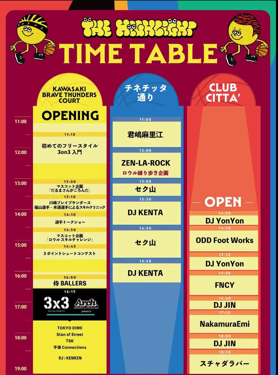 FNCY_official's tweet photo. 明日2/16(日)のタイムテーブルが出ました‼️🏀‼️
川崎駅前お祭り状態になりそうです👀
FNCYのLIVEは15:50よりクラブチッタにて行われます。
入場無料との事なので、是非遊びに来てくださいませ🗣️🗣️🗣️
皆様のお越しをお待ちしてます🙏🏽🙏🏽 https://t.co/JBgSy9EHmX