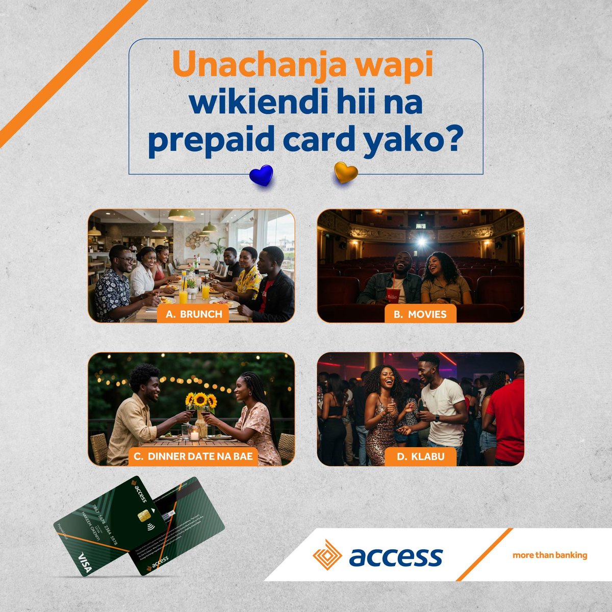 Hii ndo wikiendi ya msimu wa wapendanao, je unachanja wapiwikiendi hii?
 
Tuambie hapo chini kwenyecomments.
 
#LoveisMore #AccessBankTZ#ValentinesWithAccess