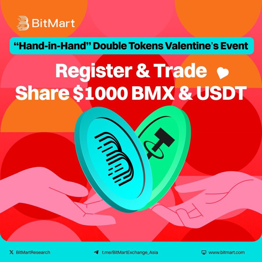 💖 Crypto Love Sparks on BitMart! 💖

This Valentine's, let your love story shine with DOUBLE REWARDS on BitMart! 💑✨

🌹 Trade Together, Earn Together! 🌹
💞 Invite your special someone to trade
💞 Both receive $BMX + $USDT Airdrops
💞 Celebrate love &amp; crypto in one go!

🔗