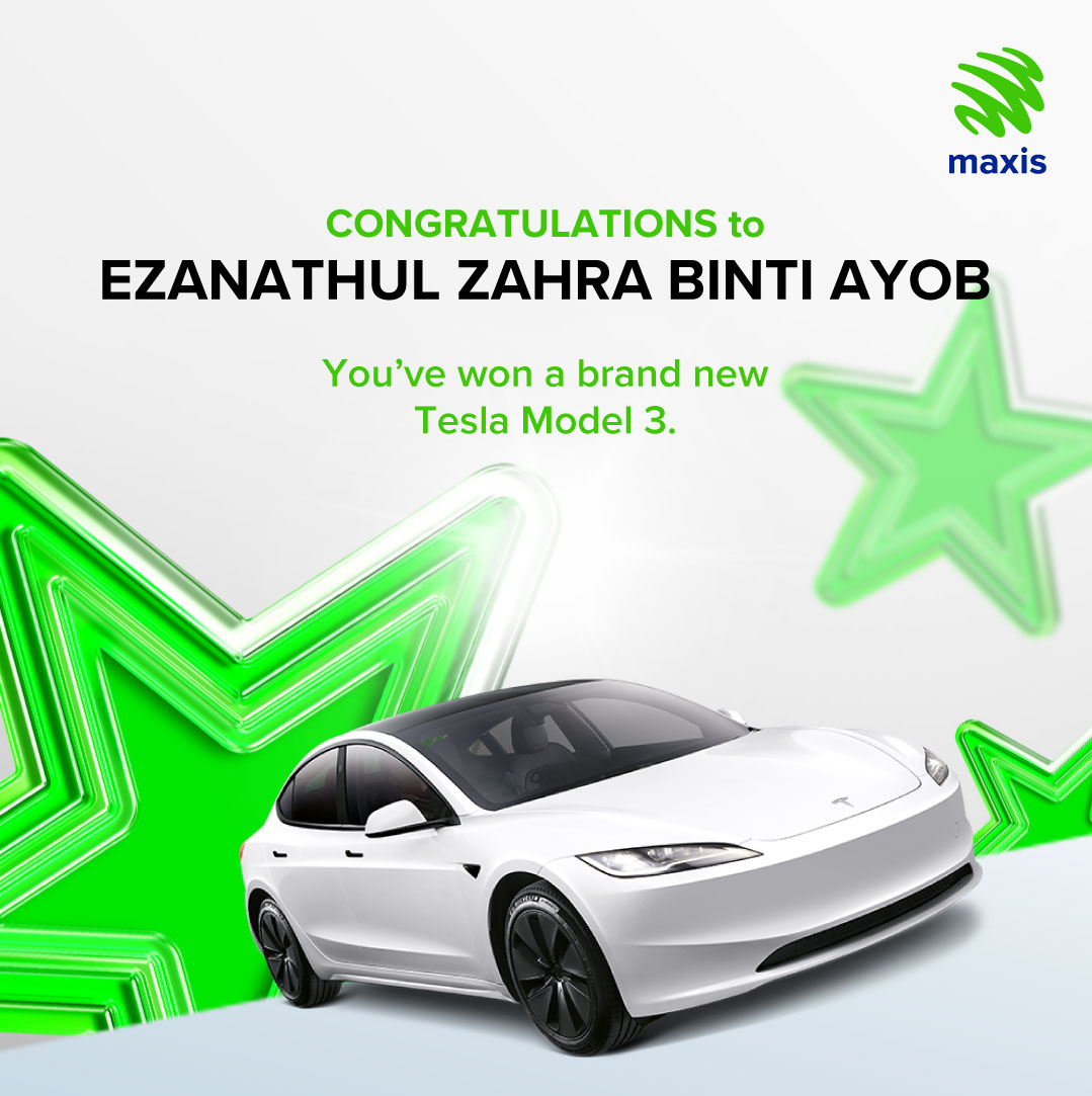 Maxis's tweet photo. β¨THAT'S A WRAPβ¨
After three thrilling months, weβre excited to announce the winners of the final #MaxisBonanza prizes - 1x Tesla Model 3 and 50x Samsung Galaxy S24 Ultra's.
Thank you to everyone who participated. More info at: https://t.co/0H6Raizged π
#Maxis5G https://t.co/FJgYBw48Hk