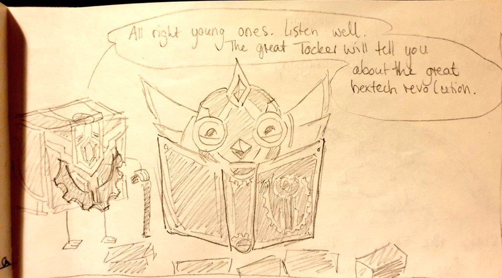 SpiikeTian's tweet image. Inspiration came to the sleep-deprived me.
So it's a little rushed and full of spelling mistakes... I hope u dont mind 
:3
#hextechchest #ArtofLegends #LeagueOfLegends