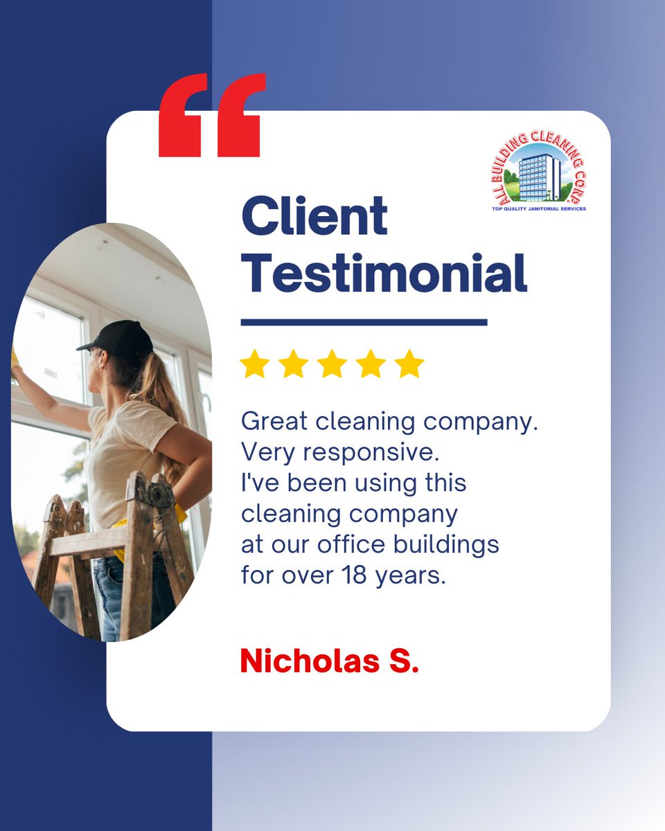 Our customers are raving! 💥 See how we’re making an impact.

Ready to elevate your workspace? Get in touch for top-rated cleaning in Miami-Dade &amp; Broward! (305) 596-6485

#review #customerfeedback #customerreview #testimonial

allbuildingcleaningcorp.com