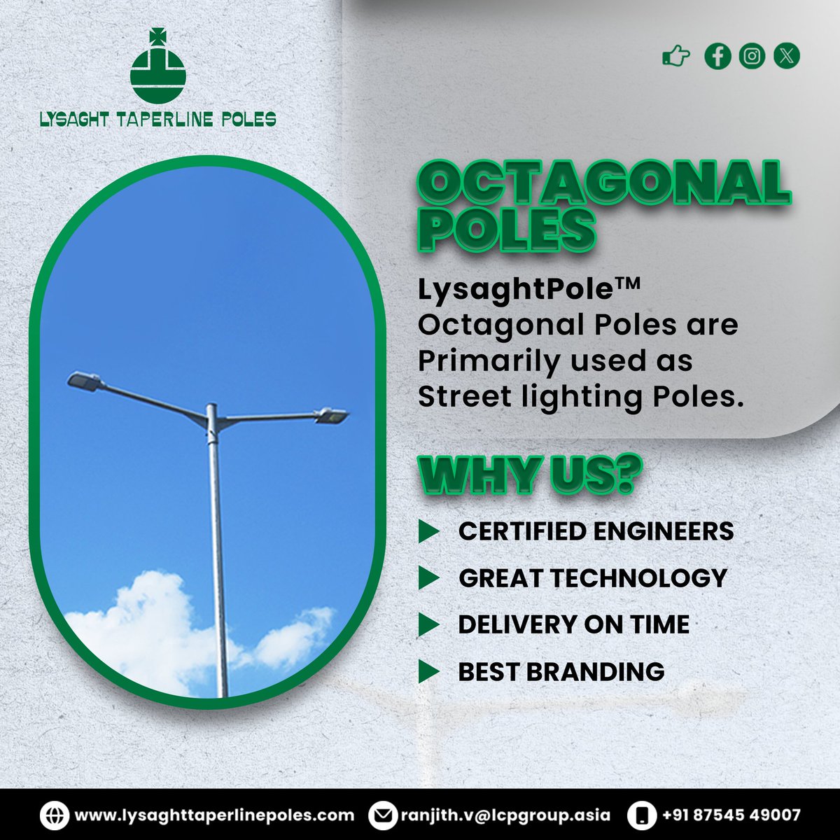 ltpindiaasia's tweet image. 🌆 LTP’s #OctagonalPoles – More than just light poles, they’re your city’s night-time guardians, turning ordinary streets into vibrant, well-lit experiences. Built for strength, designed for elegance—because great cities deserve more than just light; they deserve brilliance.