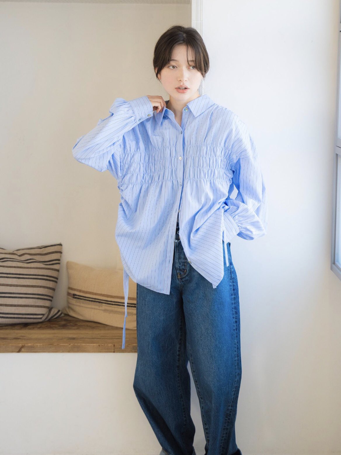 サイドギャザーシャーリングデザインシャツ｜アングリッドの通販