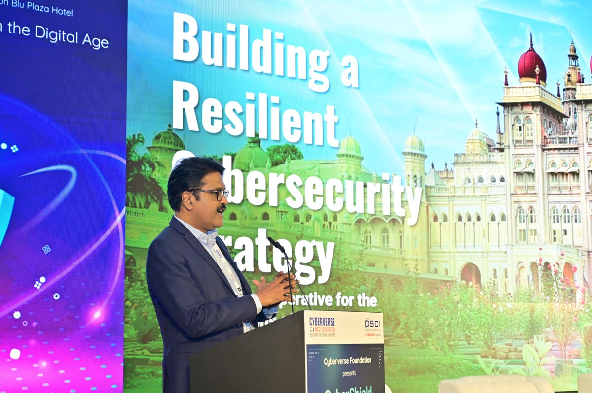 MCyberverse's tweet photo. At #CyberShield2025, Vishal Salvi, CEO of Quick Heal, stressed cybersecurity as a strategic enabler, not just a shield. With Karnataka facing 9.37% of India’s cyberattacks, he called for strong leadership &amp; independent security strategies.

#Cybersecurity #Mysuru #DigitalIndia https://t.co/kgE5VvJSL1