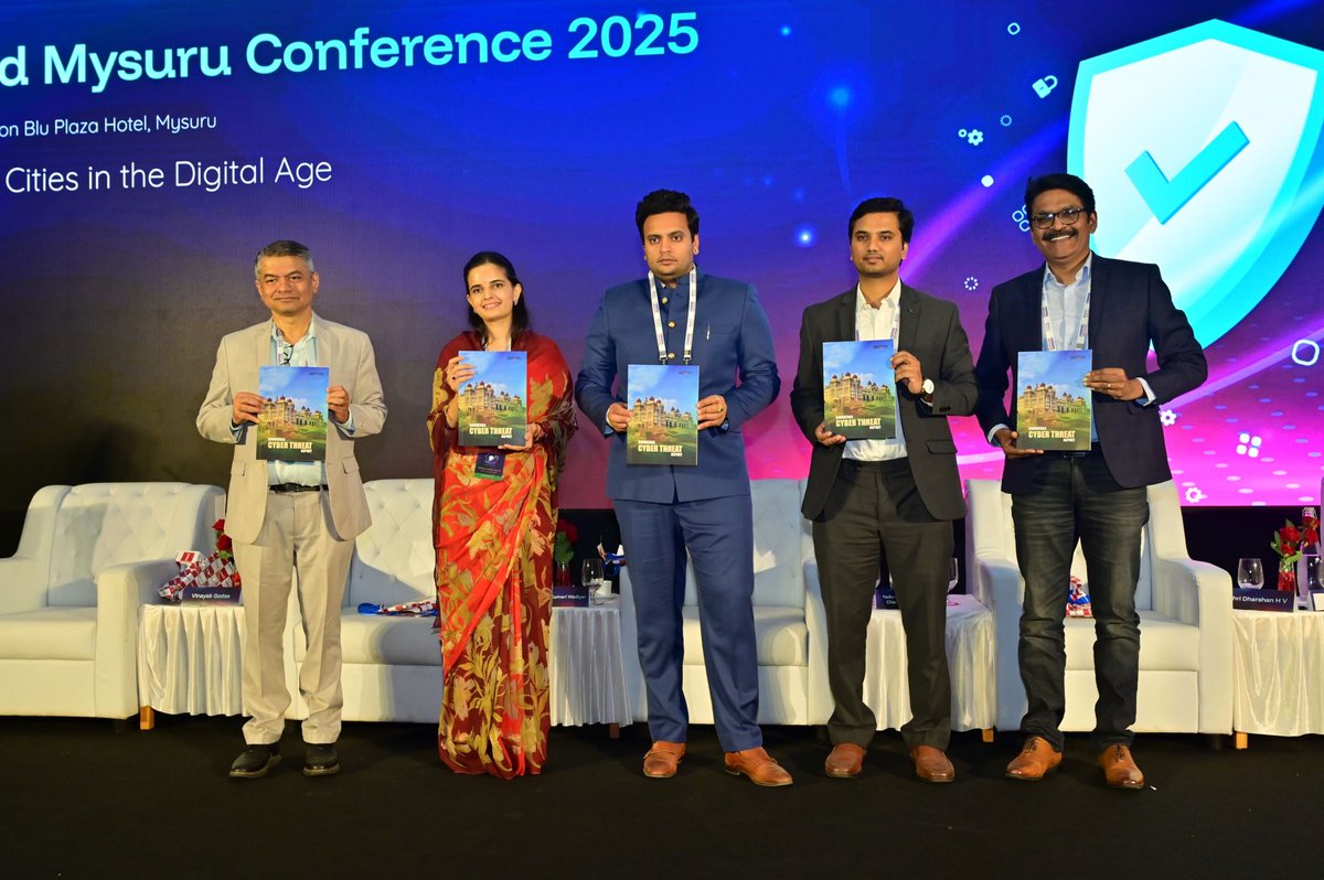 MCyberverse's tweet photo. At #CyberShield2025, key dignitaries launched the Cyberthreat Report, marking a major step in understanding cyber risks &amp; strengthening digital resilience. A collective push for a safer cyber ecosystem!

#Cybersecurity #Mysuru #DigitalIndia https://t.co/dJp1w9zv6C