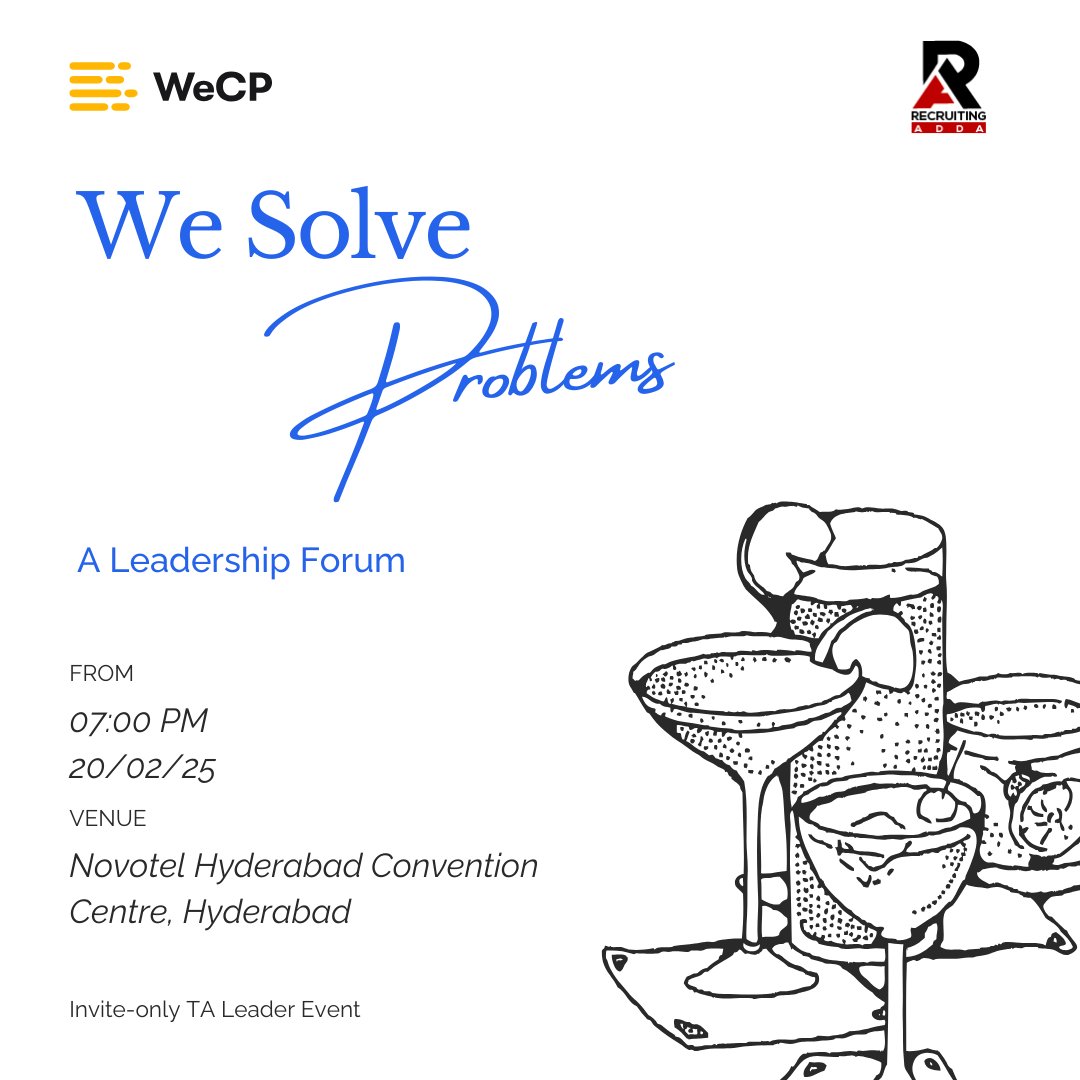 wcreateproblems's tweet image. Join us for an exclusive evening at #WeSolveProblems - A Leadership Forum, hosted in partnership with Recruiting ADDA 🚀  

This is your chance to engage with top TA leaders, exchange ideas, and tackle industry challenges—over great dinner &amp;amp; drinks!

🎟️ DM us to secure your spot.