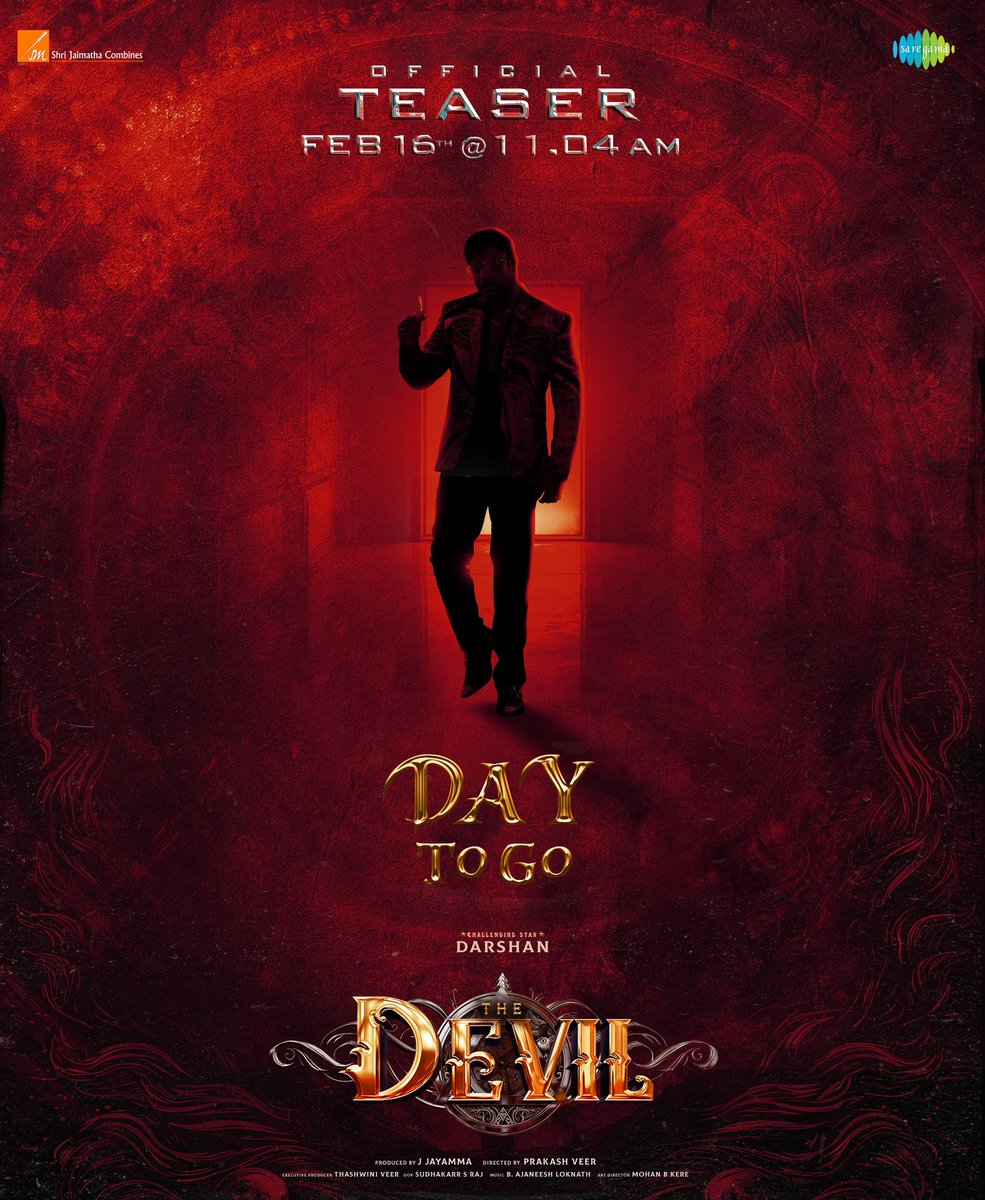 Prakash Veer (@prakashveer_) on Twitter photo Just one more day to wait !! Teaser release Tomorrow at 11:04 AM
<a href="/dasadarshan/">Darshan Thoogudeepa</a> <a href="/saregamasouth/">Saregama South</a> #dboss #TheDevil <a href="/AJANEESHB/">B AJANEESH LOKNATH</a> Just one more day to wait !! Teaser release Tomorrow at 11:04 AM
<a href="/dasadarshan/">Darshan Thoogudeepa</a> <a href="/saregamasouth/">Saregama South</a> #dboss #TheDevil <a href="/AJANEESHB/">B AJANEESH LOKNATH</a>