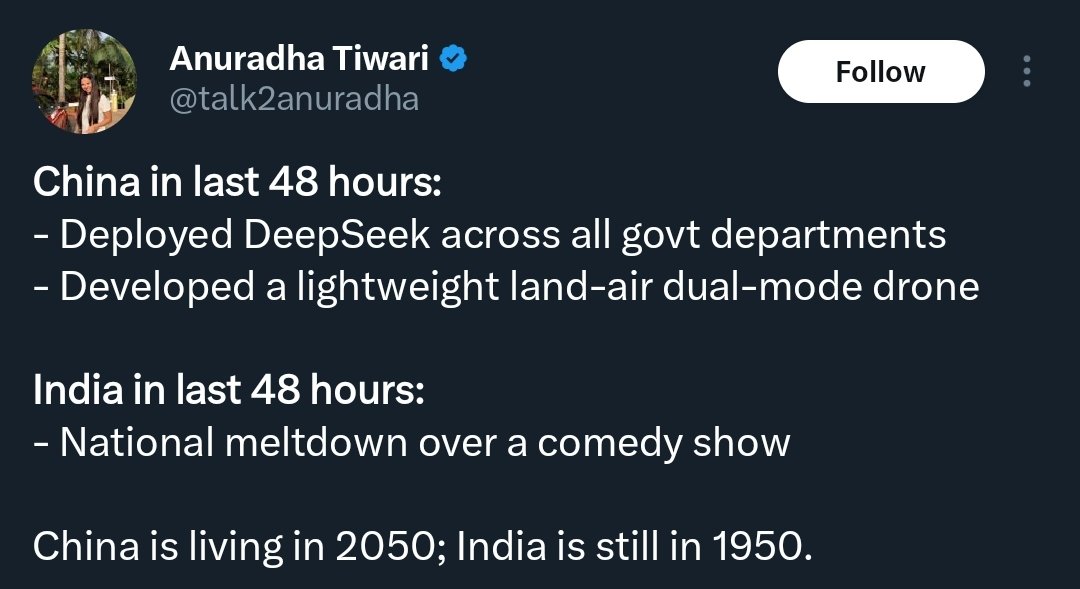 Lol… Comparing India &amp; China without context? 

Ever heard of the Great Firewall of China? It’s a system of internet censorship &amp; surveillance created in 1998. Platforms like Google, YouTube, Facebook, Twitter, Instagram are banned. People use only govt approved platforms like