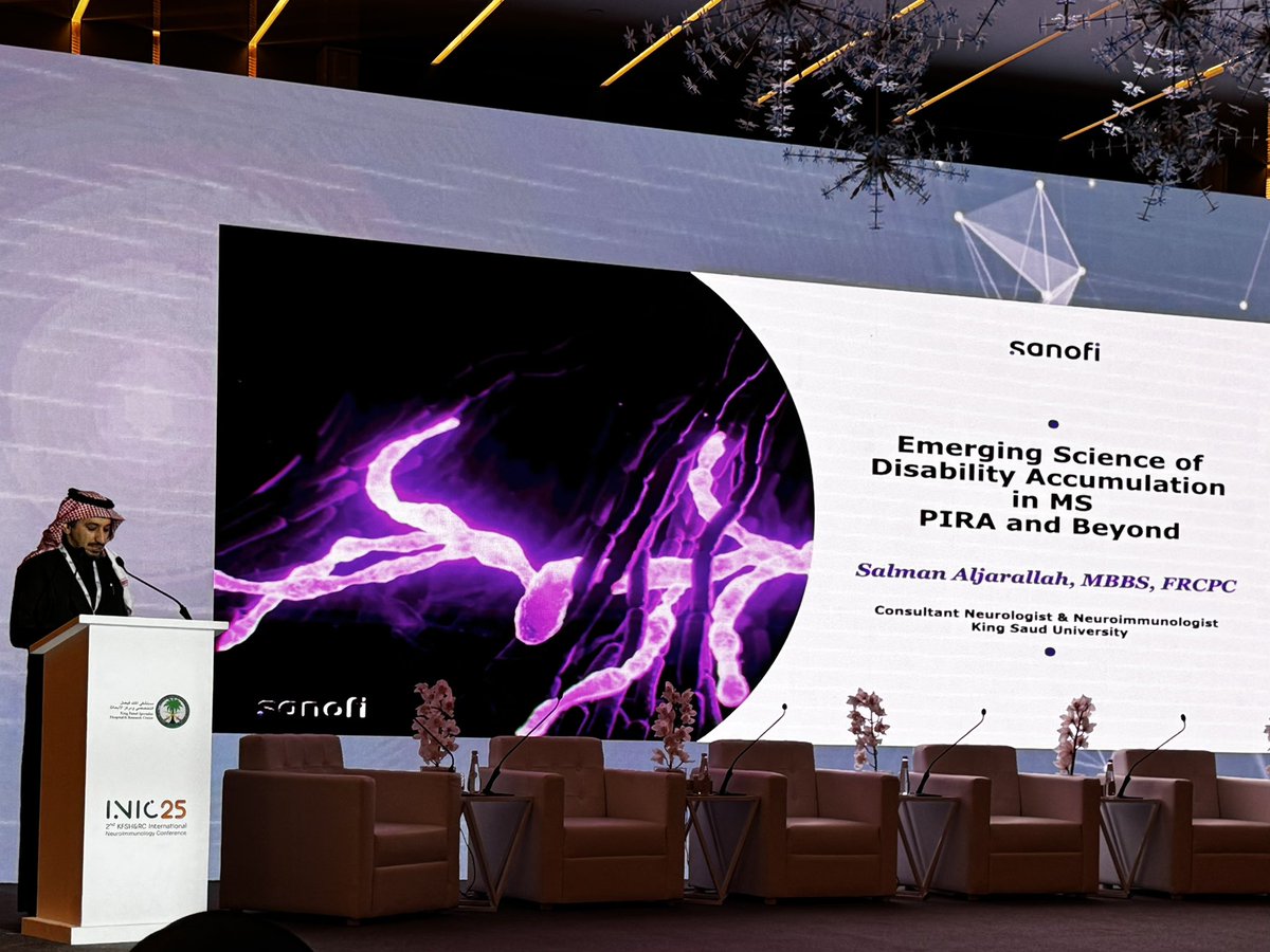 🇸🇦 Dr. Salman Aljarallah (<a href="/drsaljarallah/">د . سلمان الجارالله</a>) opens the 2nd #INIC25 with an insightful presentation about Emerging Science of Disability Accumulation in #MS: PIRA &amp; beyond 🧠 Dr. Aljarallah is a member of TSF’s medical advisory board, representing the Kingdom of Saudi Arabia