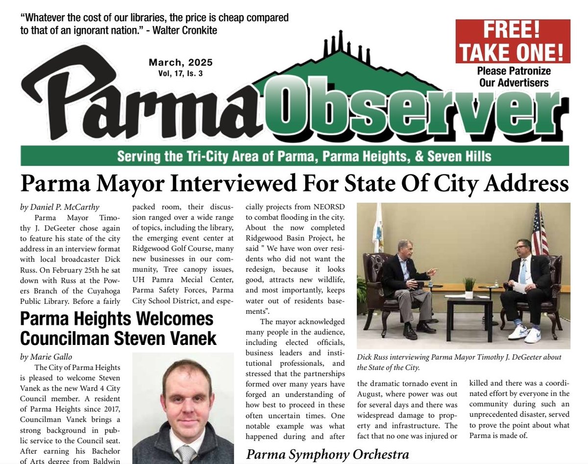 ParmaObserver's tweet image. NOW AVAILABLE: The March 2025 issue of the Parma Observer is out now and is available online! 🌨❄ 🇺🇸🇺🇦 

media.parmaobserver.com/issue_pdfs/Par…