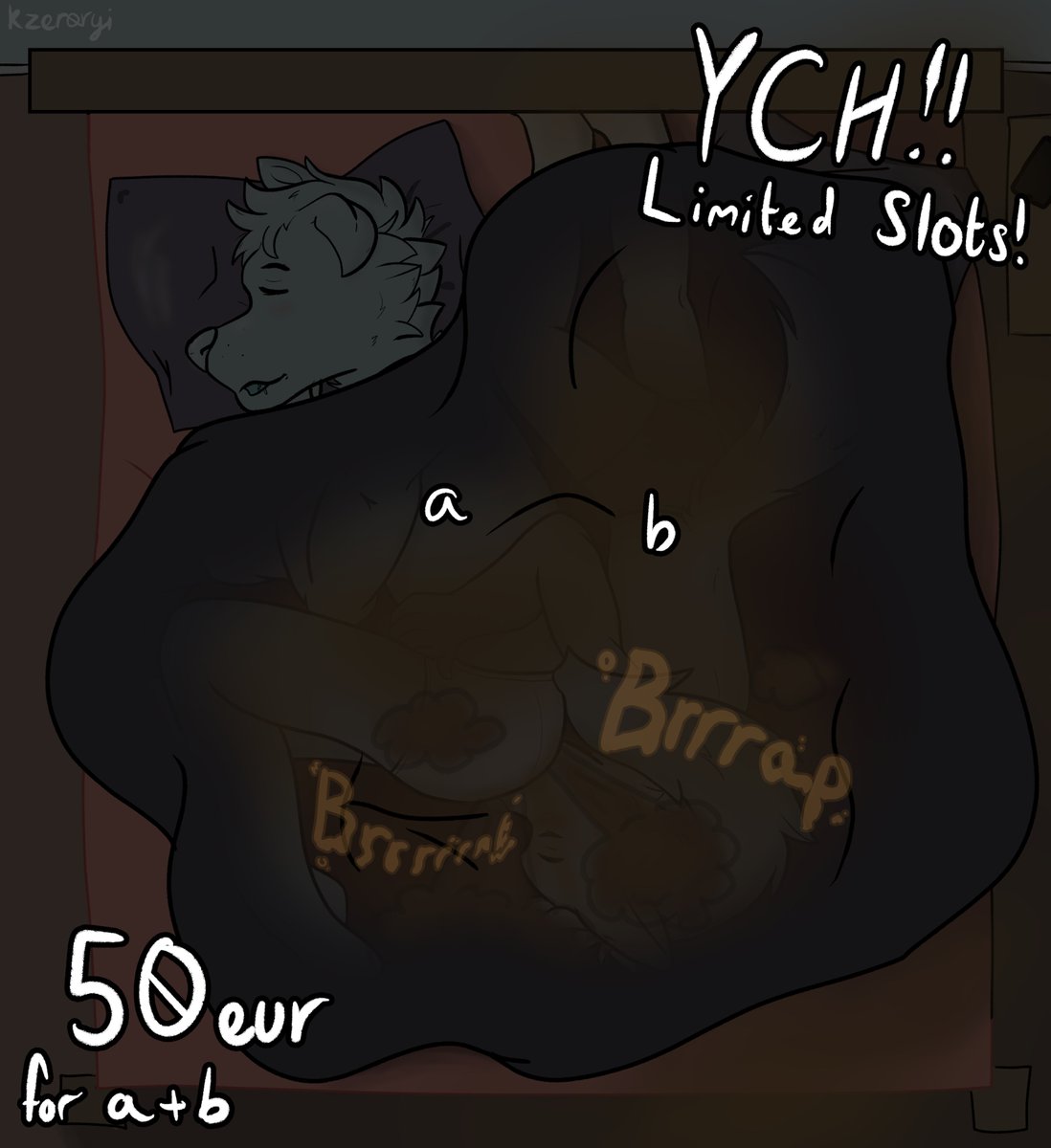 Seems like someones getting some stinky dreams, wonder what they're thinking of in em~

New ych available, 
50 excluding paypal fee for both slots
this one is limited to 4 slots! I will update when slots are filled, If you're interested lmk! :3
