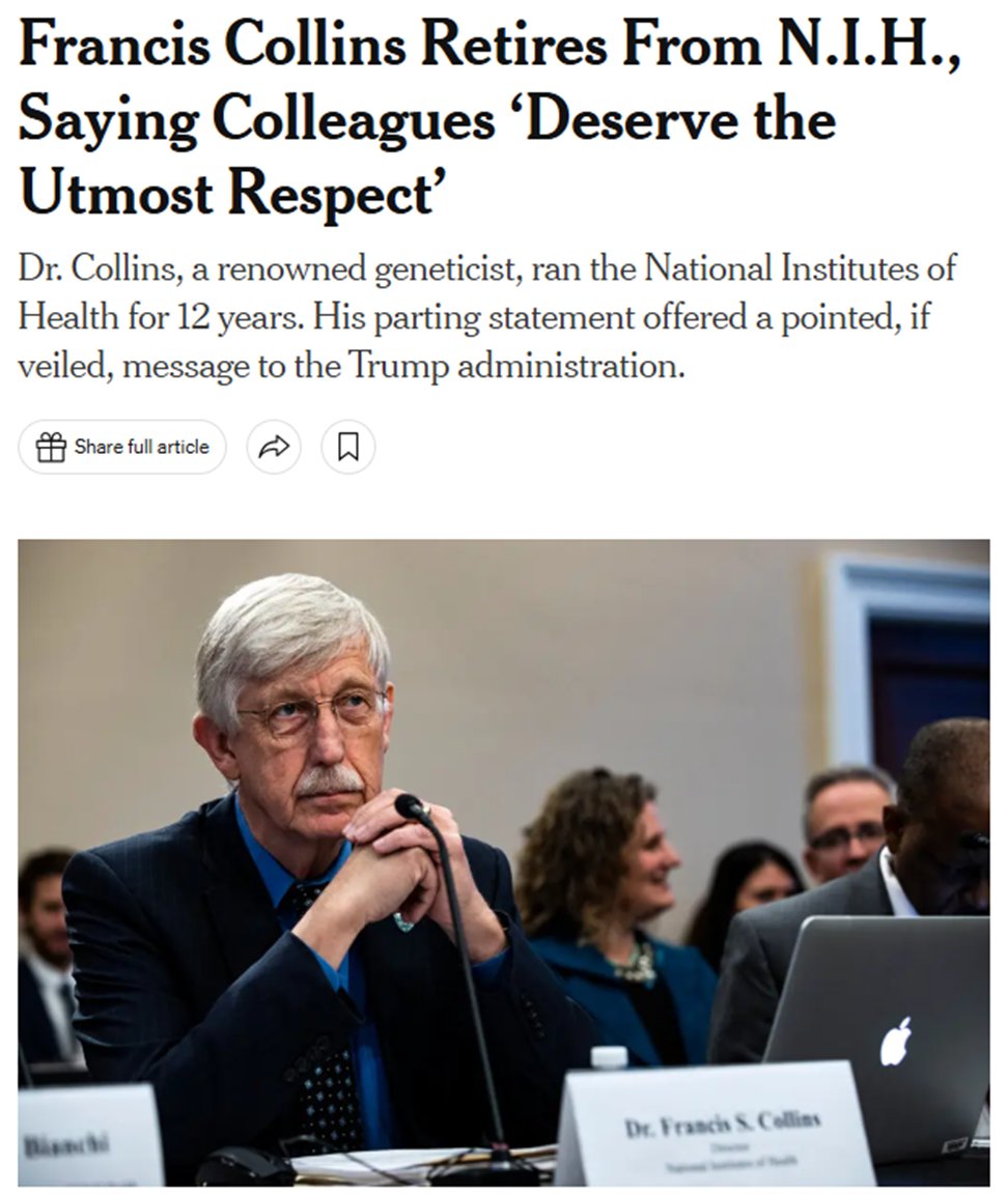 I remember an inspiring lecture that Dr. Collins gave shortly after he discovered the CFTR gene in 1989. He should have stuck to molecular genetics and avoided opining in epidemiology, public policy, foreign relations, and pandemic management. Weighed against his great