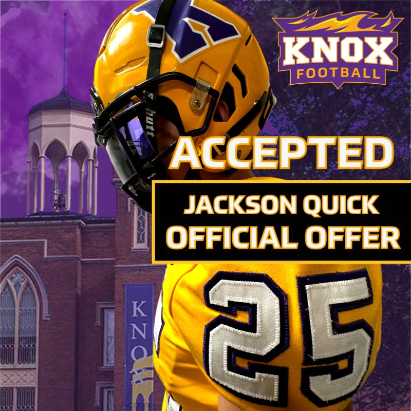 Jackson Quick (@jacksonquick22) on Twitter photo I’m excited to announce I have received my 3rd offer from Knox College
<a href="/CoachDomParello/">Dom Parello ‘19</a> <a href="/CoachWillits/">Aaron Willits '08</a> <a href="/CoachDoughtyp/">Peyton Doughty</a> <a href="/Coach_Rob173/">Jason Roberts</a> I’m excited to announce I have received my 3rd offer from Knox College
<a href="/CoachDomParello/">Dom Parello ‘19</a> <a href="/CoachWillits/">Aaron Willits '08</a> <a href="/CoachDoughtyp/">Peyton Doughty</a> <a href="/Coach_Rob173/">Jason Roberts</a>