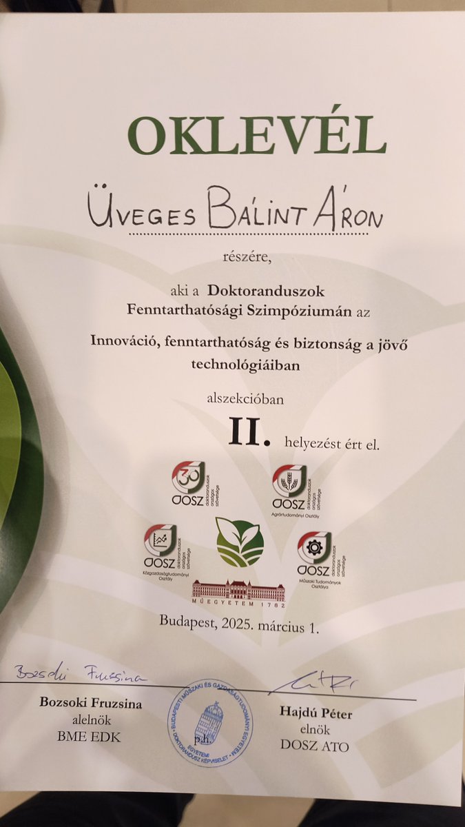 I'm stoked to announce that I won the second place with my presentation at the 2025 Doctoral Symposium on Sustainability, in the Innovation, Sustainability and Security of Future Technologies subsection.