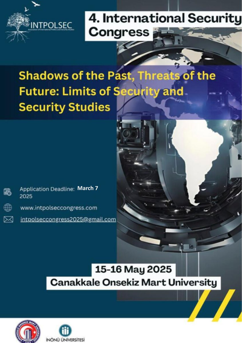 7 Mart 2025'e kadar bildiri kabulü devam etmektedir. 
intpolseccongress.com