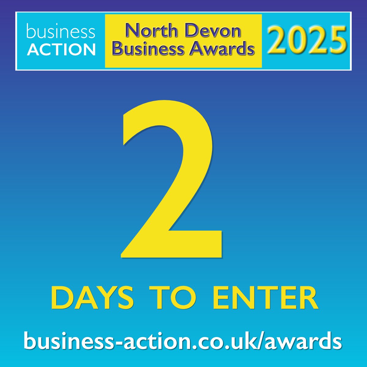 2 complete days to enter the North Devon Business Awards 2025.

Enter one or more categories by 23:59 on Monday 3 March

business-action.co.uk/awards

#ndevon #northdevon #awards