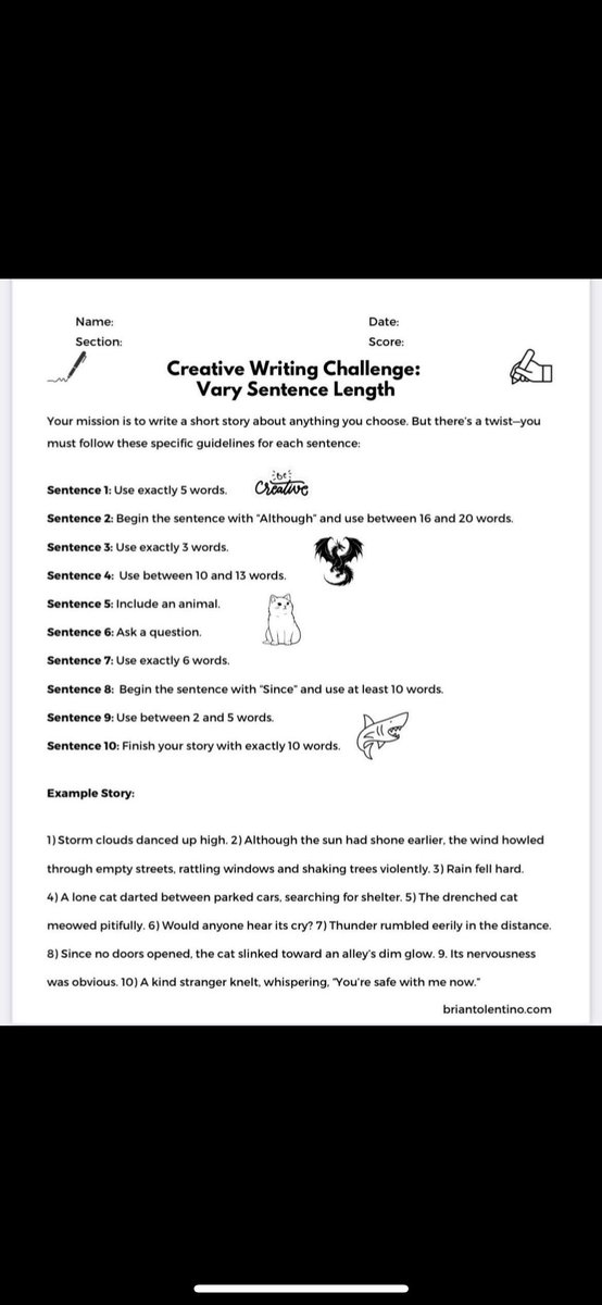 Creative writing challenge: vary sentence length!

Link here: briantolentino.com/creative-writi…