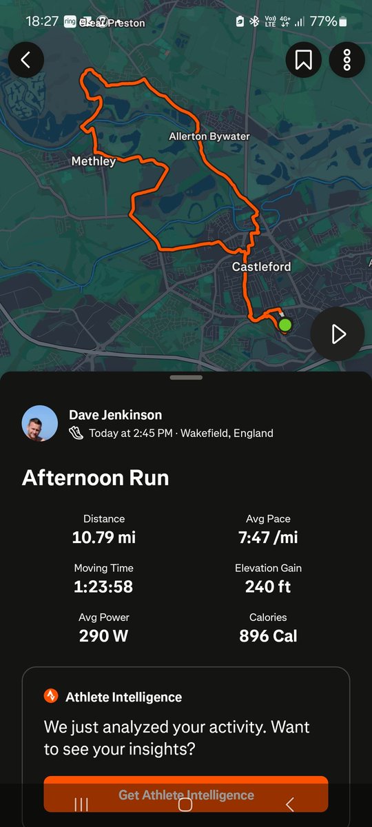 Friday water view run.... really enjoyed it. I'd reccomemd a Methley or St Aidians walk to anyone. Great scenery.