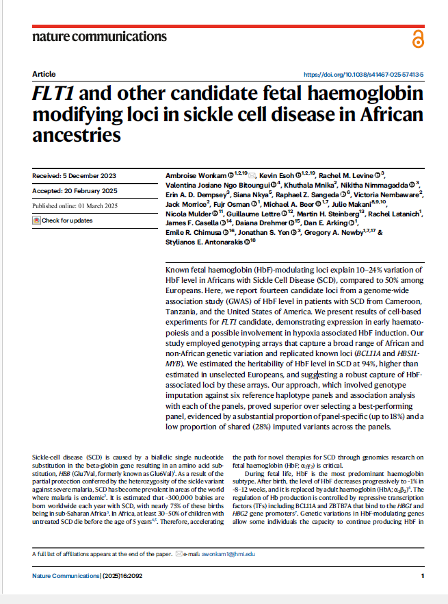 GeneMAP Research Center (@genemapofficial) on Twitter photo New publication by some members of the GeneMAP team & collaborators reports on 14 candidate loci from a genome-wide association study of fetal hemoglobin levels in patients with #sicklecell disease from Cameroon, Tanzania & the USA. Full Text: nature.com/articles/s4146⊠<a href="/EsohKevin/">Kevin Esoh</a>, New publication by some members of the GeneMAP team & collaborators reports on 14 candidate loci from a genome-wide association study of fetal hemoglobin levels in patients with #sicklecell disease from Cameroon, Tanzania & the USA. Full Text: nature.com/articles/s4146⊠<a href="/EsohKevin/">Kevin Esoh</a>,