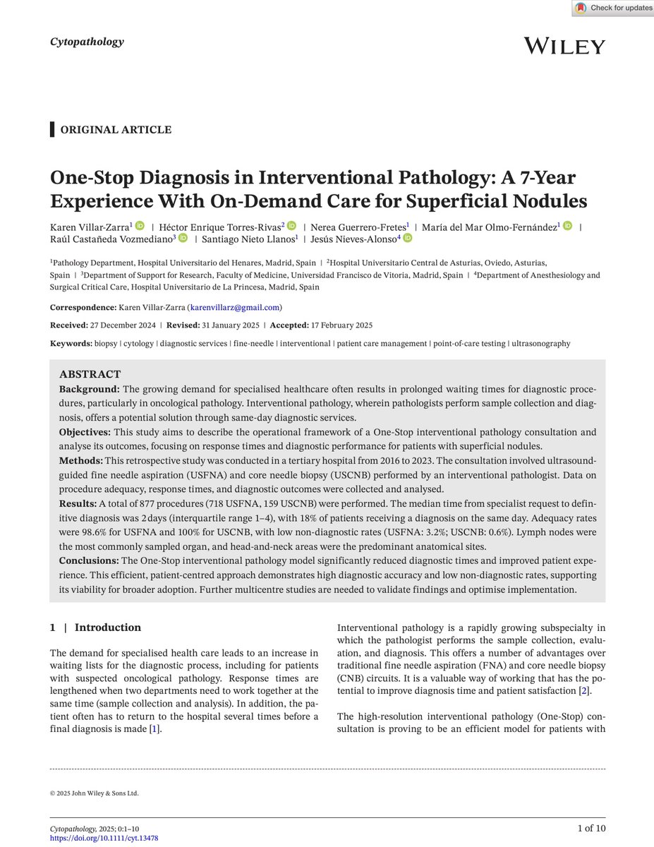 USFNA_SPAIN's tweet image. One-Stop Diagnosis in interventional pathology is changing the game!
Referrals from all hospital services, fast diagnoses &amp;amp; better outcomes in one visit.
✔️ Real-time ROSE
✔️ Ultrasound-guided biopsy
✔️ Same-day diagnosis
#interventionalpathology #innovation #ultrasound