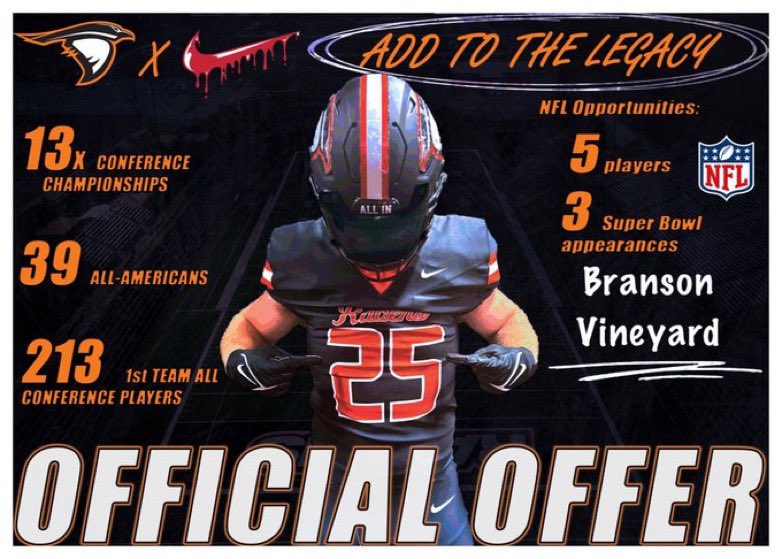 @bransonv_33 (@bransonvineyard) on Twitter photo After a great phone call with <a href="/coachmonty11/">Coach Monty</a> I am blessed to receive an official offer from <a href="/AUFootball__/">Anderson University Football</a> and a spring ball invite <a href="/eccafb/">ECCA Football</a> <a href="/UpperSchoolSESI/">Samuel Everett Upper School</a> <a href="/ExpoRecruits/">Expo Recruits</a> <a href="/scottbranton10/">Scott</a> <a href="/One11Recruiting/">One11 Recruiting</a> After a great phone call with <a href="/coachmonty11/">Coach Monty</a> I am blessed to receive an official offer from <a href="/AUFootball__/">Anderson University Football</a> and a spring ball invite <a href="/eccafb/">ECCA Football</a> <a href="/UpperSchoolSESI/">Samuel Everett Upper School</a> <a href="/ExpoRecruits/">Expo Recruits</a> <a href="/scottbranton10/">Scott</a> <a href="/One11Recruiting/">One11 Recruiting</a>