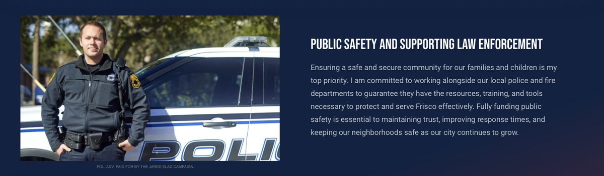 JaredForFrisco's tweet photo. Jared Elad believes in public safety and supporting law enforcement. #JaredElad #VoteJared #2Texans #FriscoTX #VoteElad #StrongerFrisco https://t.co/CUZJ6KxWq3