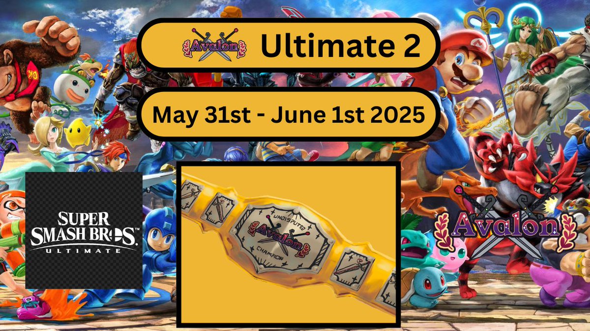 Avalon_EN's tweet photo. It's Back!
The sequel to our successful Smash Tournament last year is here and it takes place on May 31st and June 1st 2025.
Sign ups will start next week!
(this announcement is totally not one day late due to admin having no internet.)
#vtubers #ssbultimate #smashultimate https://t.co/yT66K9VYzH