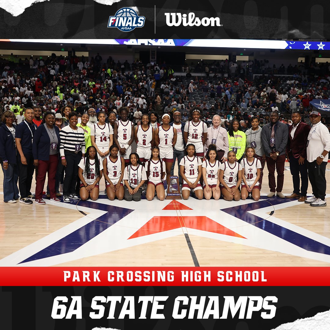 The <a href="/crossing_park/">Park Crossing H. S.</a> Thunderbirds are Alabama's 2025 #6AGirls <a href="/WilsonBasktball/">Wilson Basketball</a> #AHSAA State Champions! 🏆 

#StateFinals | #Ball4ItAll | <a href="/WilsonBasktball/">Wilson Basketball</a> | #6A | <a href="/LegacyArena/">Legacy Arena</a>