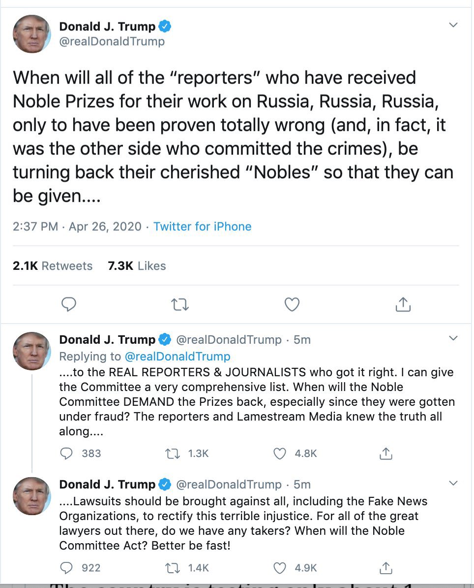 MAGAs say trump deserves the Nobel Peace Prize for that disgusting Putin-scripted ambush upon Zelenskyy at the Oval Office yesterday. Sure, you stupid fucks. Contact the Nobel Committee about that. They need a good laugh. Or as he spells it, “Noble.” Because he’s a fucking moron.