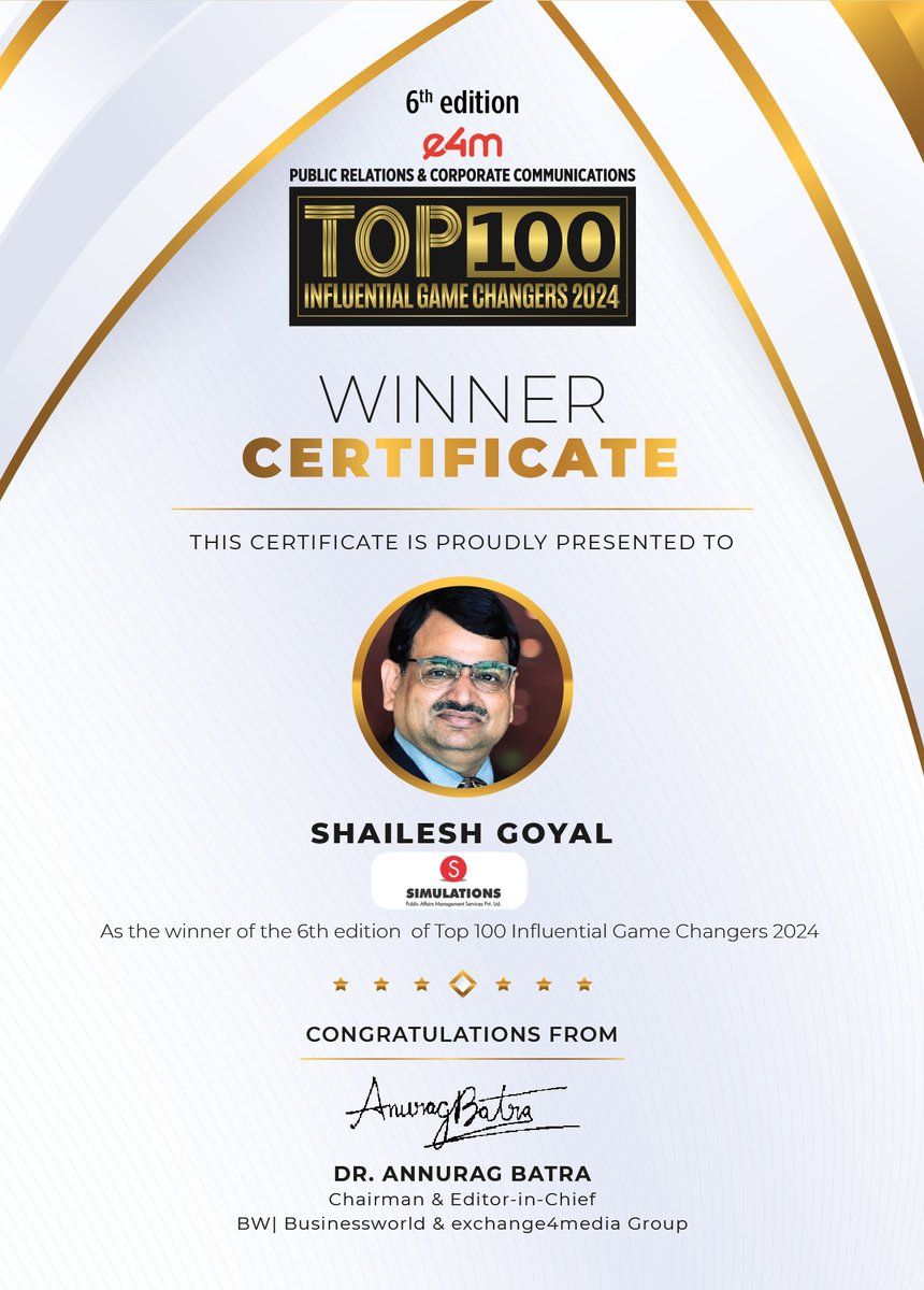e4mevents's tweet image. Our heartiest congratulations to @ShaileshGoyal from @simulationspr for being featured in the 6th edition of e4m PR and Corp Comm Top 100 Influential Game Changers list 2024!

@anuragbatrayo | @nawalahuja | @karanbhatias

#e4mprtop100influentialgamechangers #e4mevents #PRCorpComm