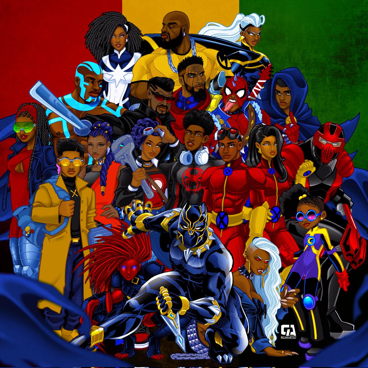 Cahnartist's tweet photo. Latest Update.... Still have to draw Doctor Voodoo and a few others, and unfortunately I didn't finish before #blackhistorymonth was over 🤦🏾 I'm still going to finish it eventually 💪🏾✊🏾🙏🏾🎨 #Cahnartist #artiststruggles #Marvel #MCU #conceptartist #charaters #blackcharacters https://t.co/uU8M2jhghD