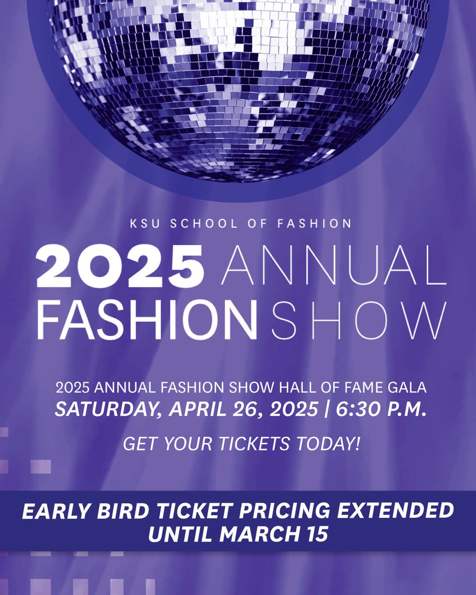 Early bird ticket pricing has been extended through March 15! 🪩

The ticket includes admission to the 2025 Fashion Hall of Fame Gala on April 26. A portion of the ticket price includes a tax-deductible donation supporting the School of Fashion.

bit.ly/4hKmgJK