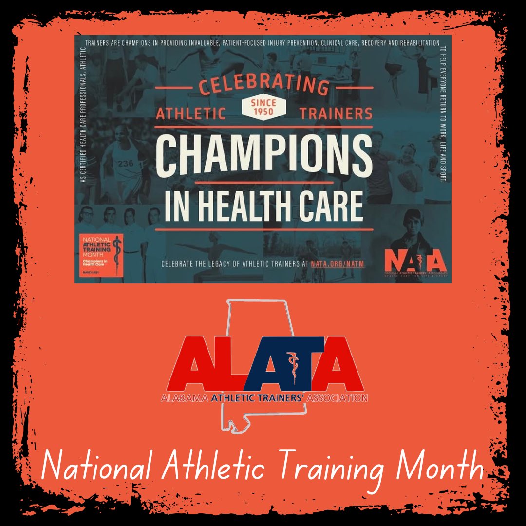 ALATA_Inc's tweet photo. Happy National Athletic Training Month! We are Champions in Health Care! 

#alata #athletictraining #athletictrainer #natm2025 #healthcare #healthcareprofessionals #championsinhealthcare https://t.co/PbYHrLzaUe
