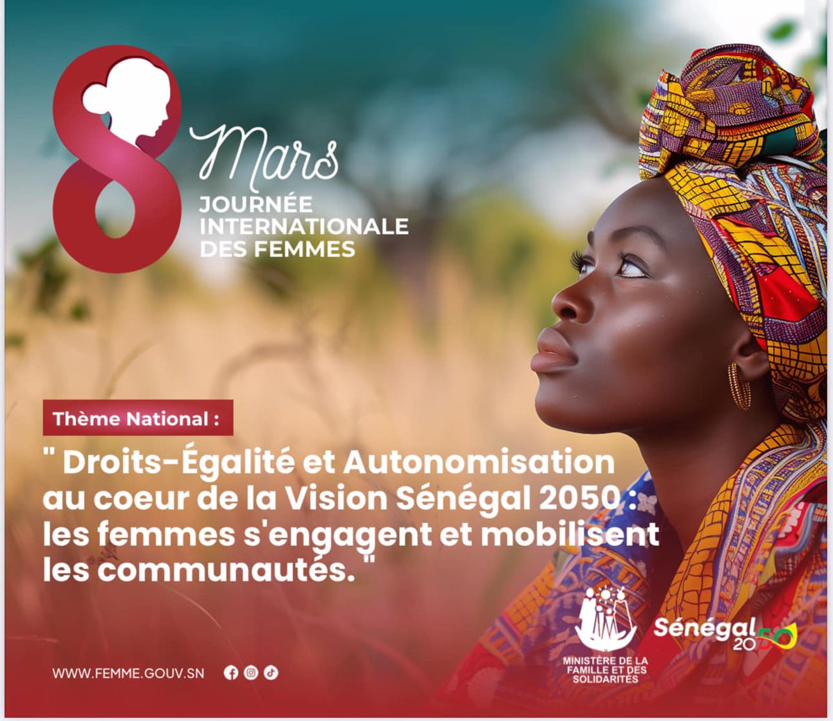 Le Sénégal réaffirme son engagement à garantir à chaque femme et chaque fille les moyens de s’épanouir et de contribuer pleinement à la construction d’une société juste, prospère et inclusive.
#familleetsolidarité #senegal #VisionSénégal2050