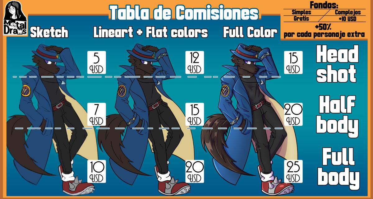 DrawsMetal's tweet image. ¡¡VUELVEN LAS COMISIONES!! 
¡¡Gente!! 
Después de un rato, vuelvo a abrir comisiones (con mas ejemplos y precios actualizados!
Recuerden que pueden contactarme por aquí (respondiendo a esta publicación o por MD), Discord y mi mail:
metaldraws23@gmail.com