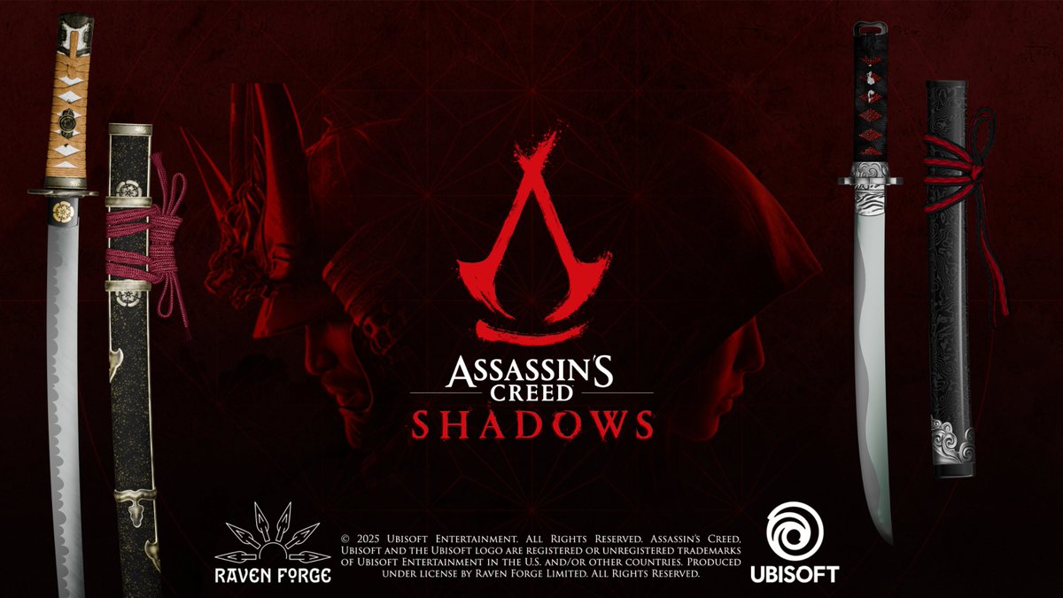 assassinscreed's tweet photo. After their staggering success with the Altaïr's legendary sword replica, Raven forge are proud to announce their master Replica swords of Naoe and Yasuke. These are stunning and making us so excited for assassins creed: Shadows! Pre-order today!
https://t.co/fFtlQAacqR https://t.co/0xuFiSUEdF