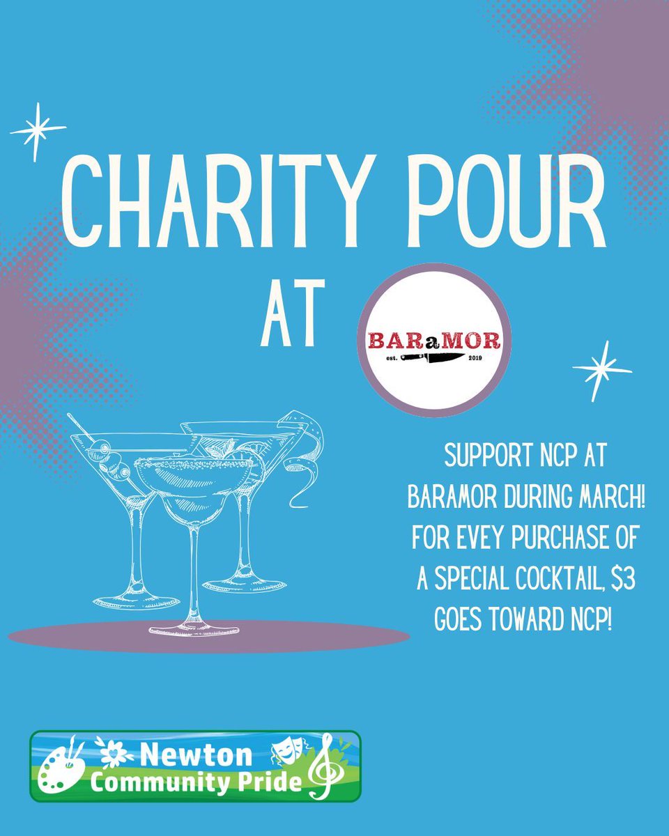 Looking for something fun to do tonight? Sip a specialty cocktail at Baramor tonight to support NCP! If you can't make it tonight, come by anytime during March! 🍸 #charitypour #baramor #newtonma #newtoncommunitypride
