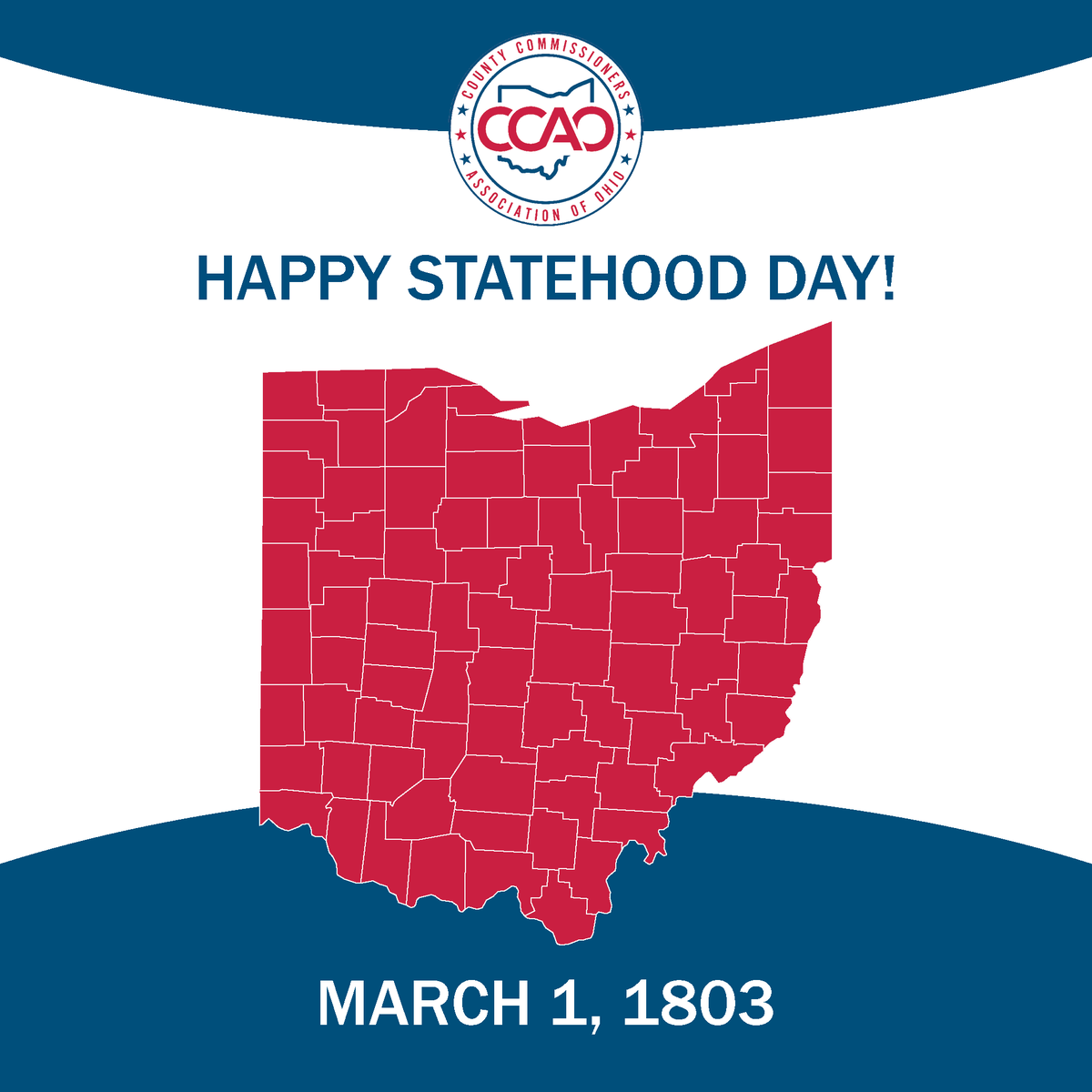 OHCounties's tweet image. Happy #OhioStatehoodDay! On this day in 1803, Ohio became the 17th state in the Union. CCAO celebrates the strength of Ohio’s counties and their vital role in shaping our great state. Together, we build a stronger Ohio! #StrongerCountiesStrongerOhio
