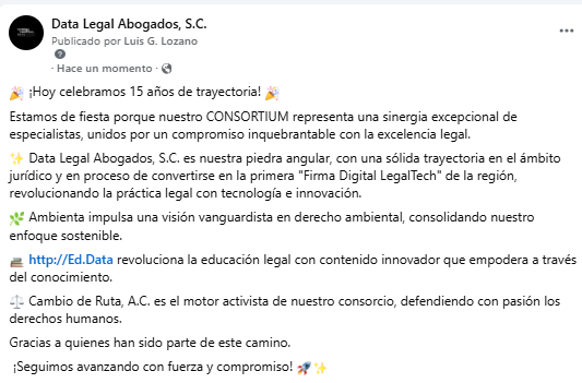 Datalegal2's tweet photo. ¡Hoy celebramos 15 años de trayectoria!

Estamos de fiesta porque nuestro CONSORTIUM representa una sinergia excepcional de especialistas, unidos por un compromiso inquebrantable con la excelencia legal. https://t.co/m08uVthspj
