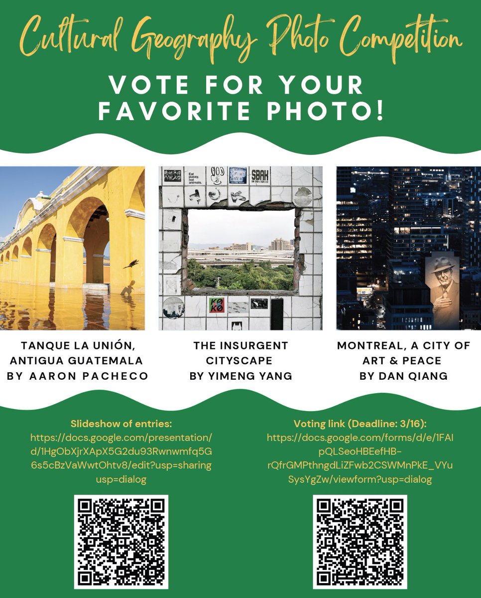 Voting is open for the CGSG Photo Competition “People’s Choice” Award. Voting is open to all and closes Sunday, March 16, 11:59 PM (Pacific Time). Winners will be announced at the CGSG business meeting. <a href="/theAAG/">American Association of Geographers</a>