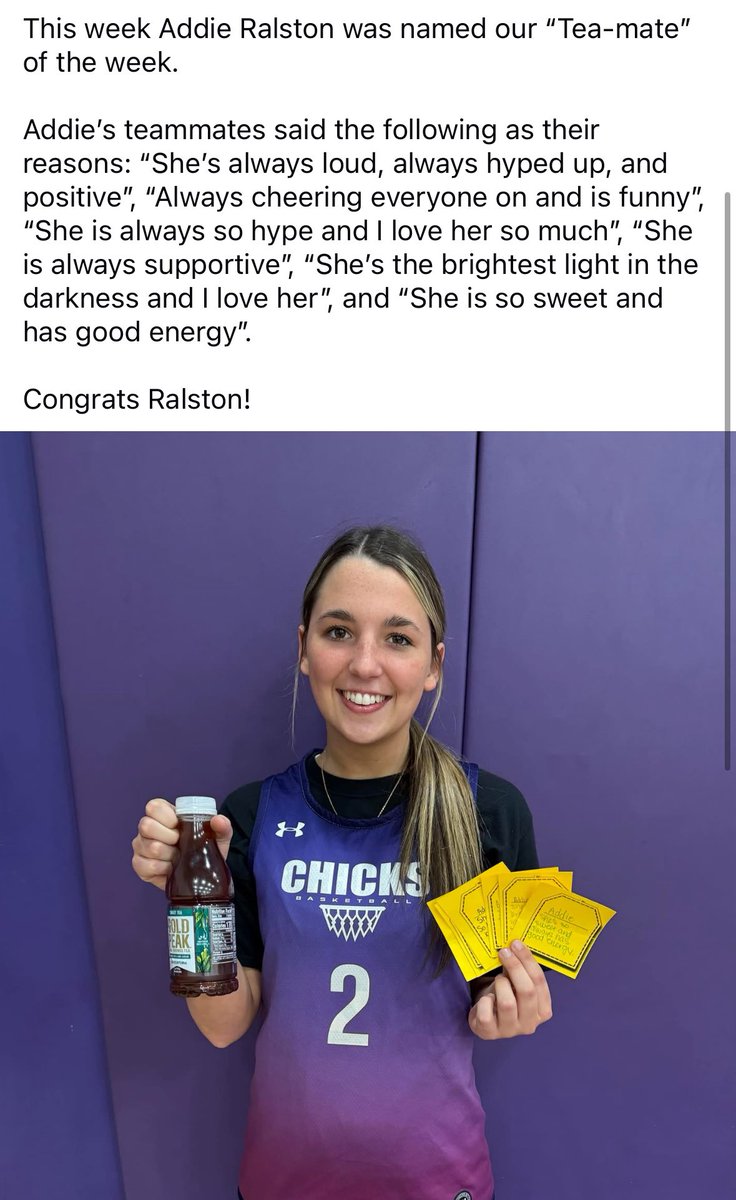 Congrats to this week’s “Tea-mate” of the week Addie Ralston! #teammate