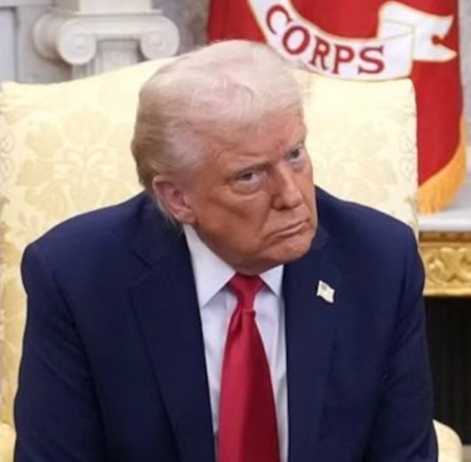 “I’m gonna berate and bully the democratic leader of a warn-torn ally for all the world to see because my daddy Vladdy told me to, but first let me put on these fifty-three layers of cake makeup so all the drag hating MAGA Incels who jerk off to my face know I’m a manly man.”