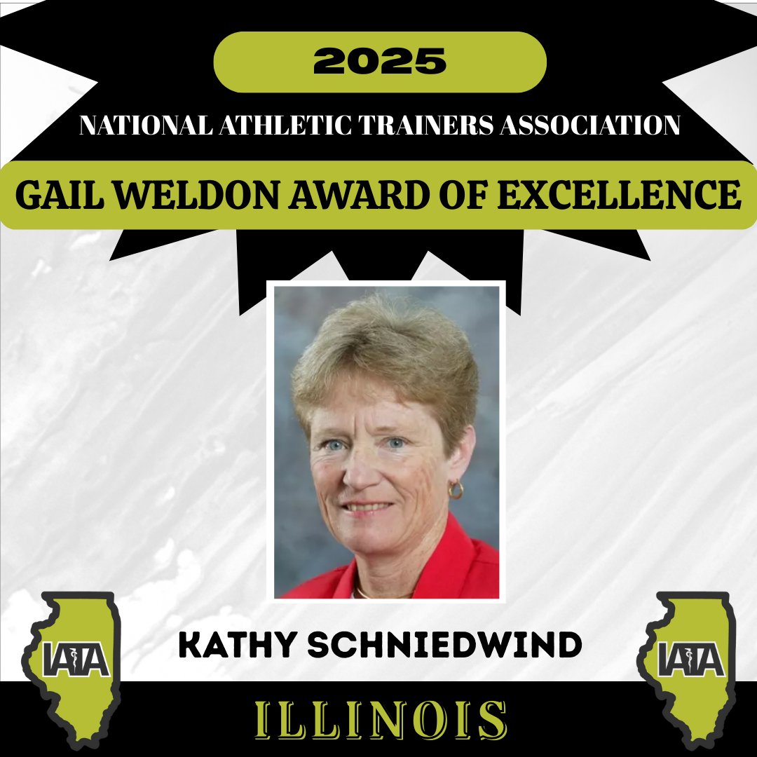 Congratulations to former <a href="/ISURedbirds/">Illinois State Athletics</a> head athletic trainer Kathy Schniedwind, the <a href="/NATA1950/">NATA</a>
Gail Weldon Award of Excellence recipient for 2025!  

#athletictrainers #athletictraining #halloffamer #natm2025 <a href="/GLATA_updates/">GLATA</a>