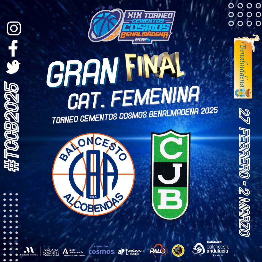 💣 ¡LA FINAL FEMENINA SE VA A JUGAR EN EL ARROYO DE LA MIEL A PARTIR DE LAS 19:30 HORAS!

<a href="/cbalcobendas/">Baloncesto Alcobendas</a> y <a href="/Penya1930/">Club Joventut Badalona</a> se van a jugar el ORO en el #TCCB2025.

¡PARTIDAZO CON TODAS SUS LETRAS!

🔵🟠 #TorneoCementosCosmos #Benalmadena