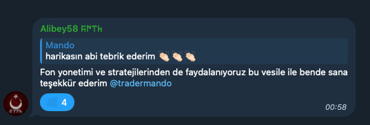 Makine değiliz bazen benim de motivasyonum düşüyor. 

Ama bi mesaj geliyor ve her şeye değiyor. 

Telegram kanalında bunun gibi 10larca mesaj vardır. Bu tarz şeyleri görünce iyi ki yapmışım diyorum. 

Telegram alımlarını yapacağım. Aşağıdaki veya bu posta yorum atabilirsiniz.