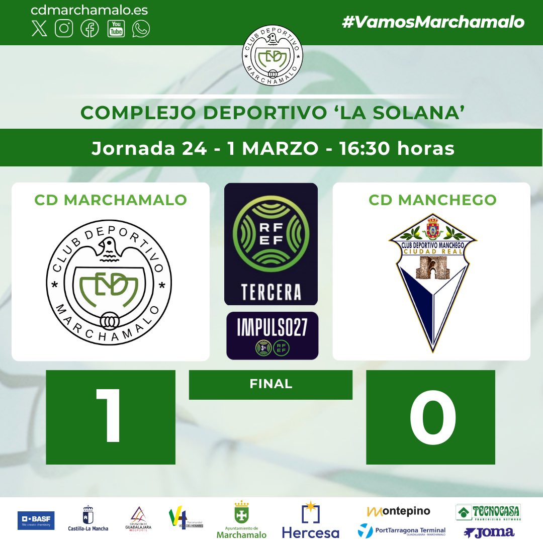 CD Marchamalo (@cd_marchamalo) on Twitter photo <a href="/CDManchegoCReal/">Club Deportivo Manchego</a> <a href="/balles4/">Carlos Ballesteros</a> <a href="/Aaronalarcon_1/">Aaron Alarcon</a> <a href="/roberbarriga7/">Roberto.</a> 📌 | J24 | #3ªRFEF |
🏟️ ‘La Solana’
⏰ min. 90+5
#CDMarchamalo 1-0 #CDManchego
⚠️ FINALLLL
Victoria importantísima
#vamosmarchamalo <a href="/CDManchegoCReal/">Club Deportivo Manchego</a> <a href="/balles4/">Carlos Ballesteros</a> <a href="/Aaronalarcon_1/">Aaron Alarcon</a> <a href="/roberbarriga7/">Roberto.</a> 📌 | J24 | #3ªRFEF |
🏟️ ‘La Solana’
⏰ min. 90+5
#CDMarchamalo 1-0 #CDManchego
⚠️ FINALLLL
Victoria importantísima
#vamosmarchamalo